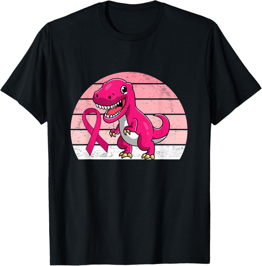 Dinosaur Pink Ribbon Breast Cancer Awareness Retro T-Rex T-Shirt