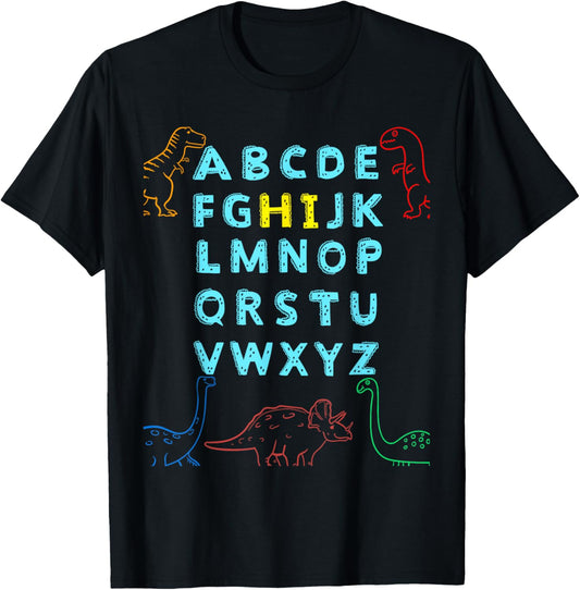 Dinosaur Hi Alphabet Letter Kindergarten Students Boys Kids T-Shirt