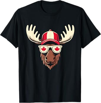 Canada Day Canadian Flag Maple Leaf Moose Sunglasses T-Shirt