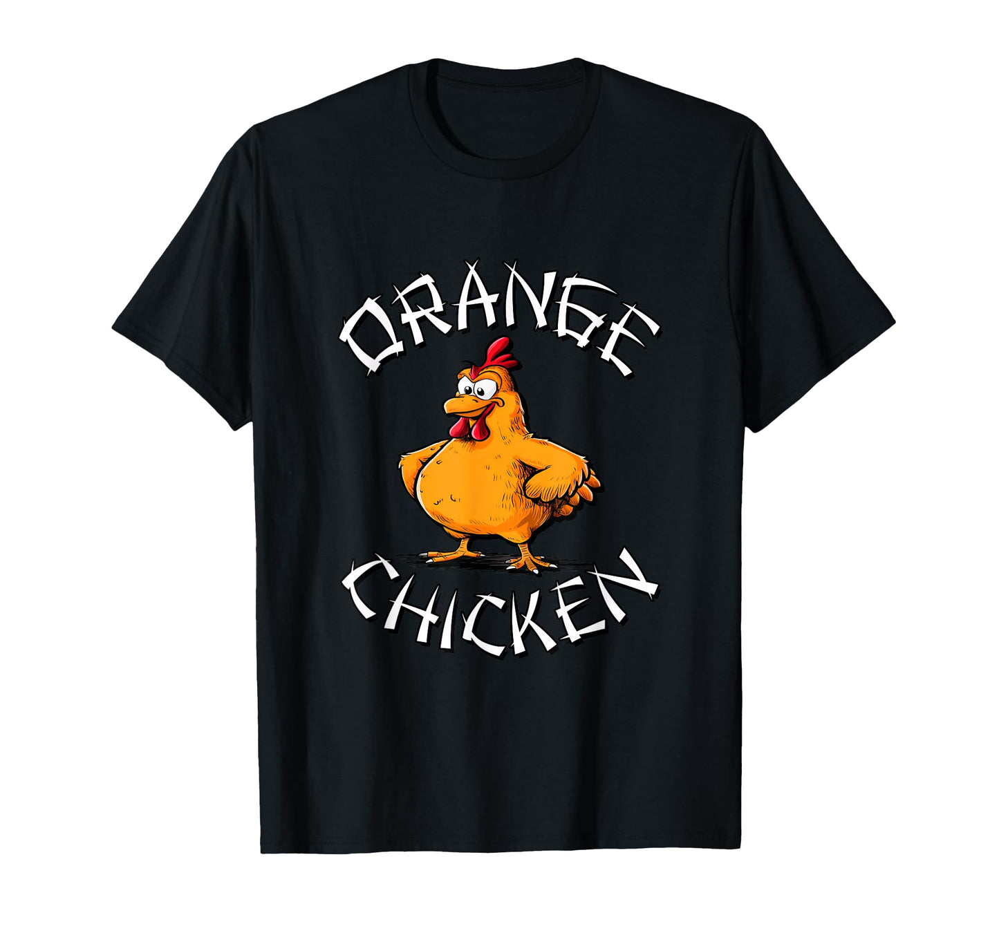 Redds Threads Orange Chicken Unisex-Adults T-Shirt Black Small Short Sleeve Classic Fit 100% Polyester Fun Cartoon Mandarin Collar Modern Unique Graphic Design