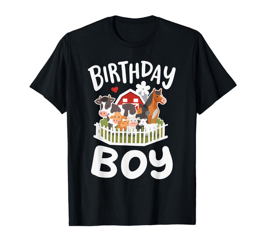 Birthday Boy Farm Animals Bday Matching Toddler Boys Kids T-Shirt