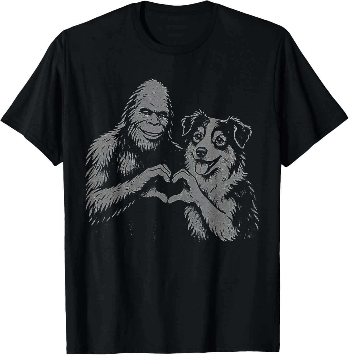 Australian Shepherd Bigfoot Sasquatch Heart Hand Sign Dog T-Shirt
