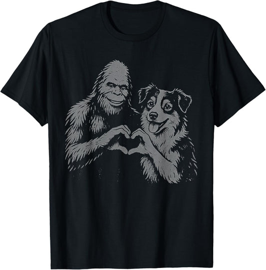 Australian Shepherd Bigfoot Sasquatch Heart Hand Sign Dog T-Shirt
