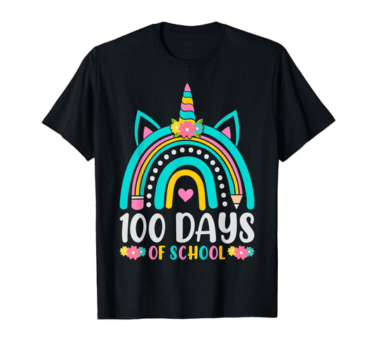 100 Days Smarter Rainbow Unicorn Girls 100th Day of School T-Shirt