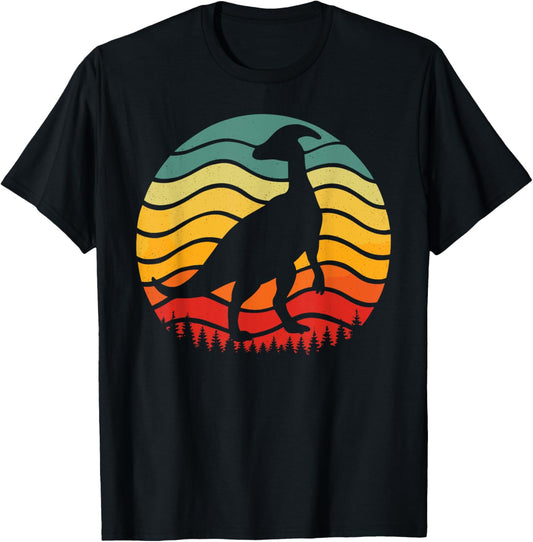 Parasaurolophus Dinosaur Silhouette Retro Paleontology Nerd T-Shirt