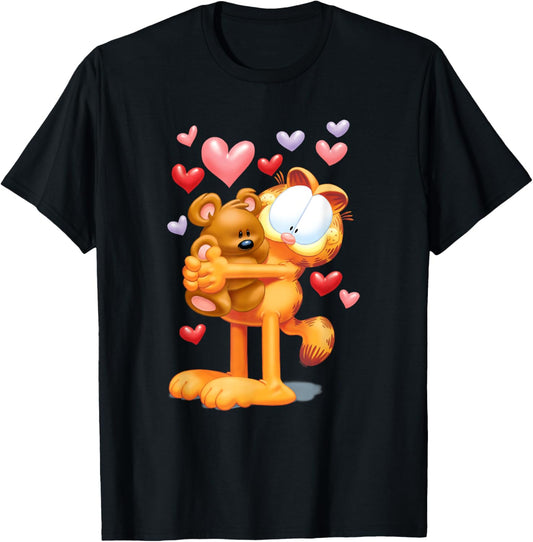 Garfield Hugging Pooky with Hearts 3D Cartoon Cat T-Shirt