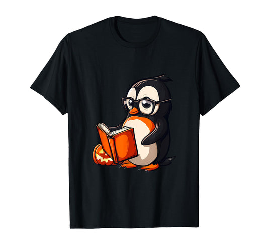 Penguin Halloween Costume Reading Pumpkin Witchcraft T-Shirt