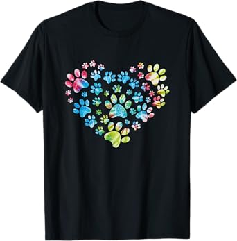 Tie Dye Love Dog Paw Print Animal Paw Dog Lover T-Shirt