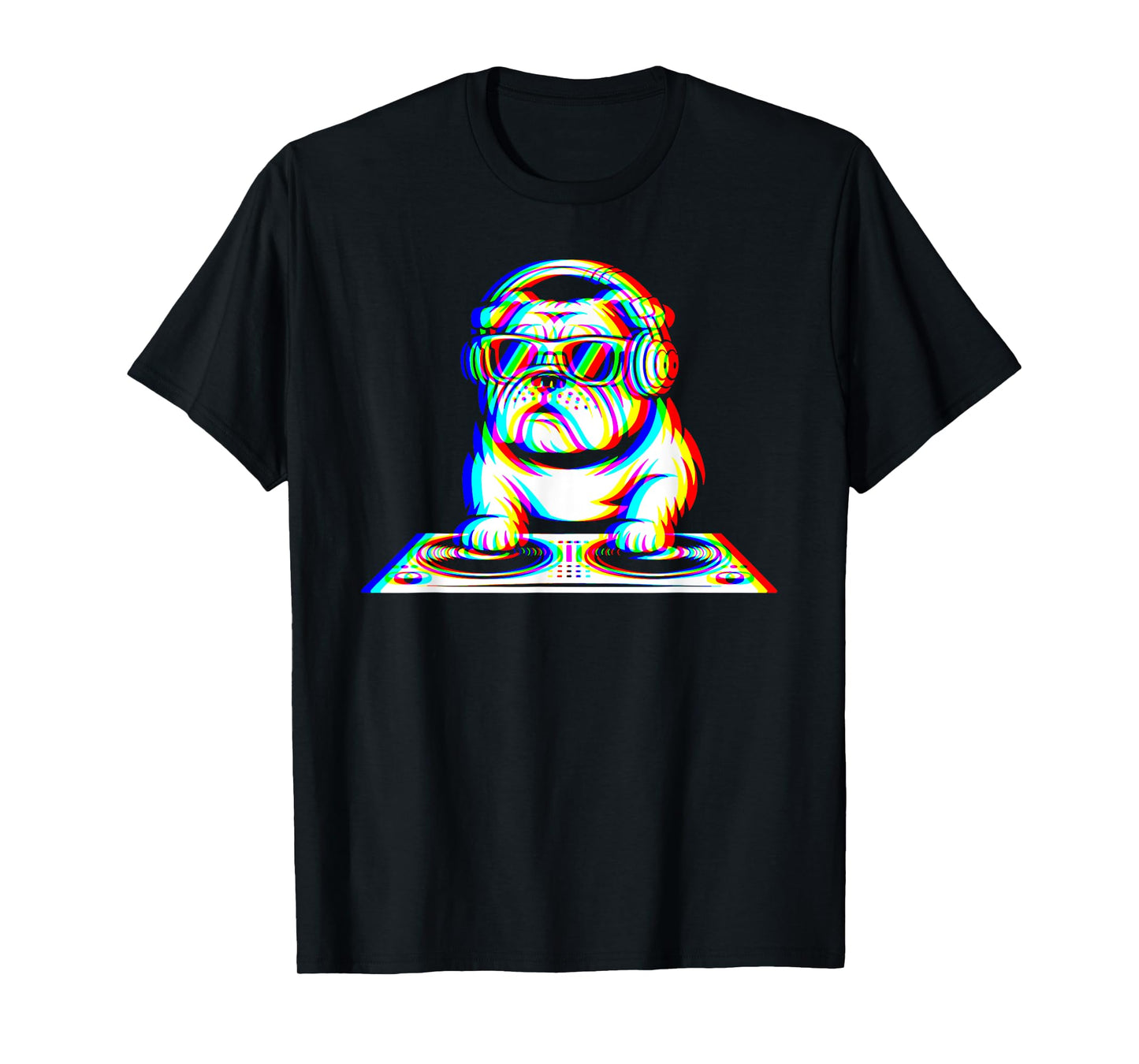 Funny English Bulldog DJ Glitch Rave EDM Music Party T-Shirt