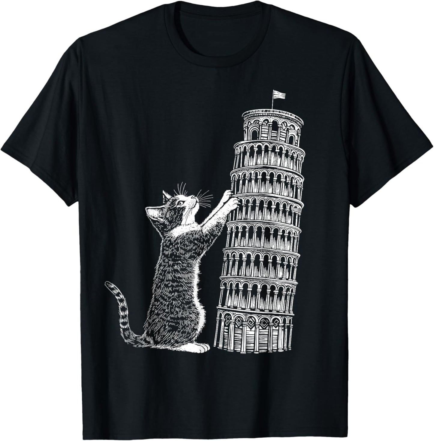 Cat Scratching the Leaning Tower of Pisa – Italy Funny Cat T-Shirt