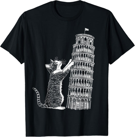 Cat Scratching the Leaning Tower of Pisa – Italy Funny Cat T-Shirt
