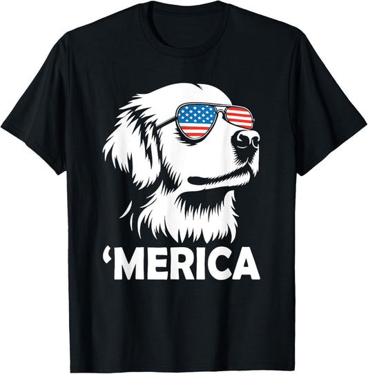 Merica Golden Retriever 4th of July Funny Patriotic USA T-Shirt