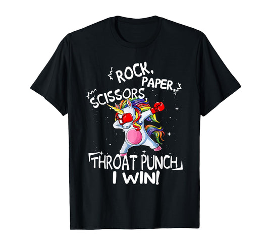 Rock Paper Scissors Throat Punch I win Unicorn Boxing T-Shirt
