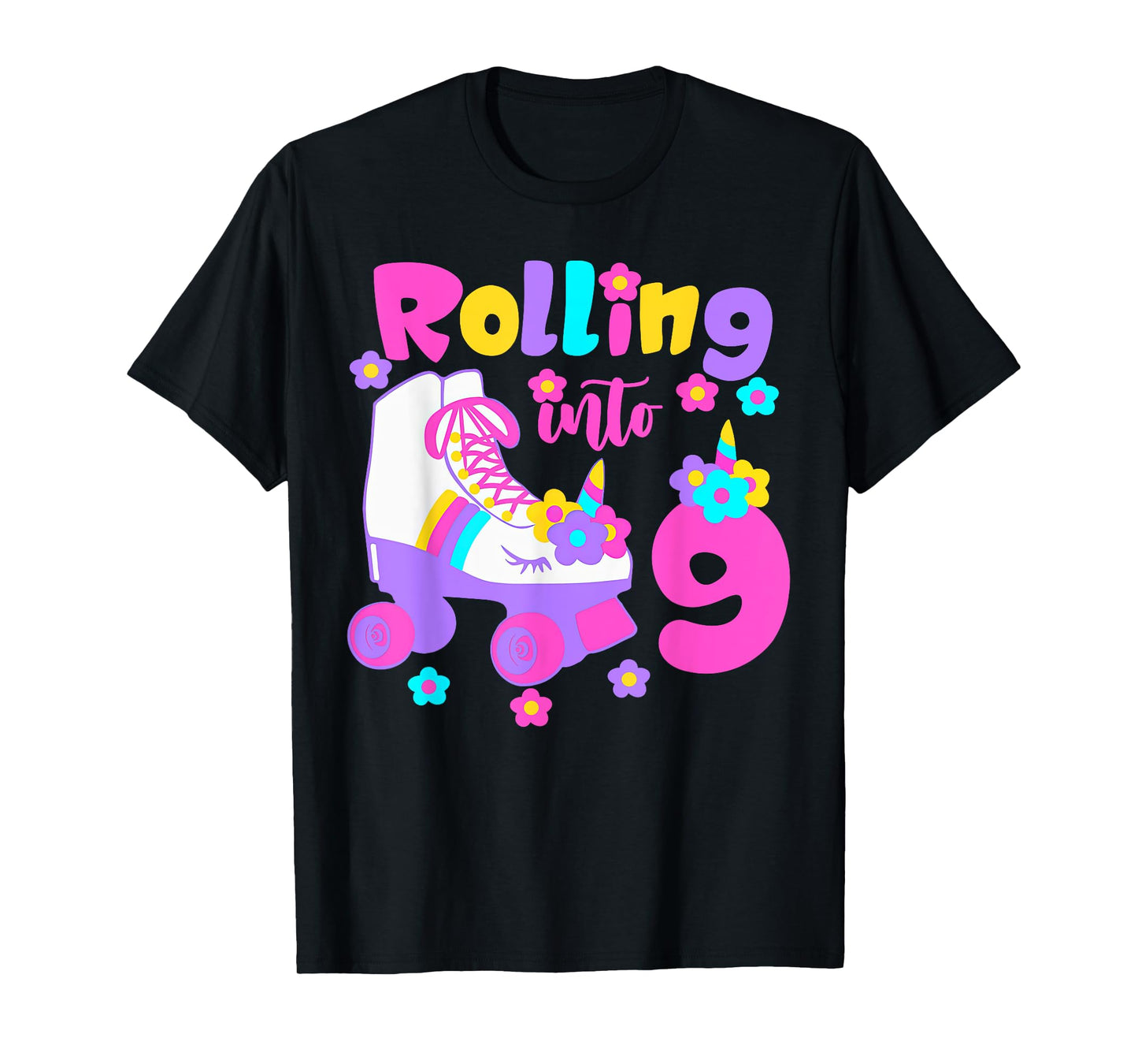 Rolling Into 9 Years Old Roller Skating Girl 9th Birthday T-Shirt