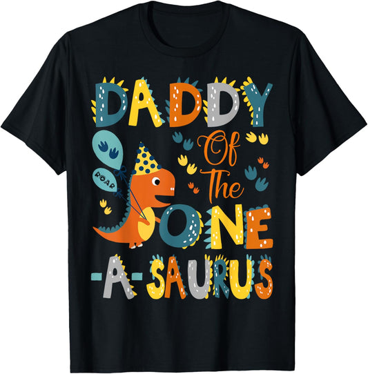 Dinosaur T-Rex 1St Birthday Matching Family Daddy Of The One-A-Saurus Unisex-Kids T-Shirt Black Small Modern Classic Cartoon Dinosaur Birthday T-Shirt