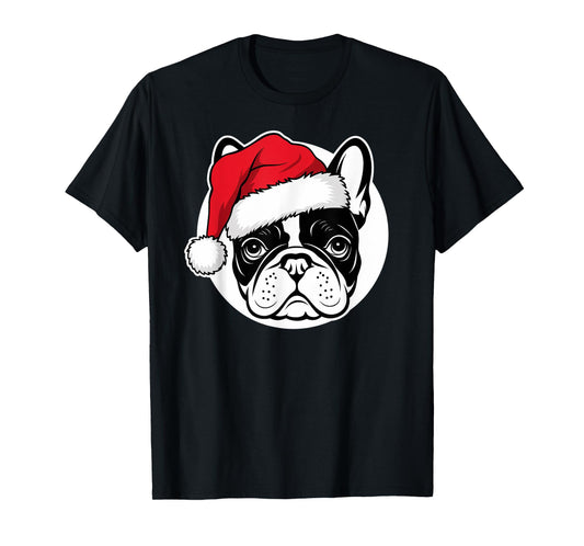 Joyful Frenchie Santa Dog on French Bulldog Christmas T-Shirt