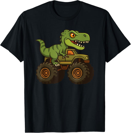 Dinosaur Monster Large Wheel Truck Racing Party T-Shirt