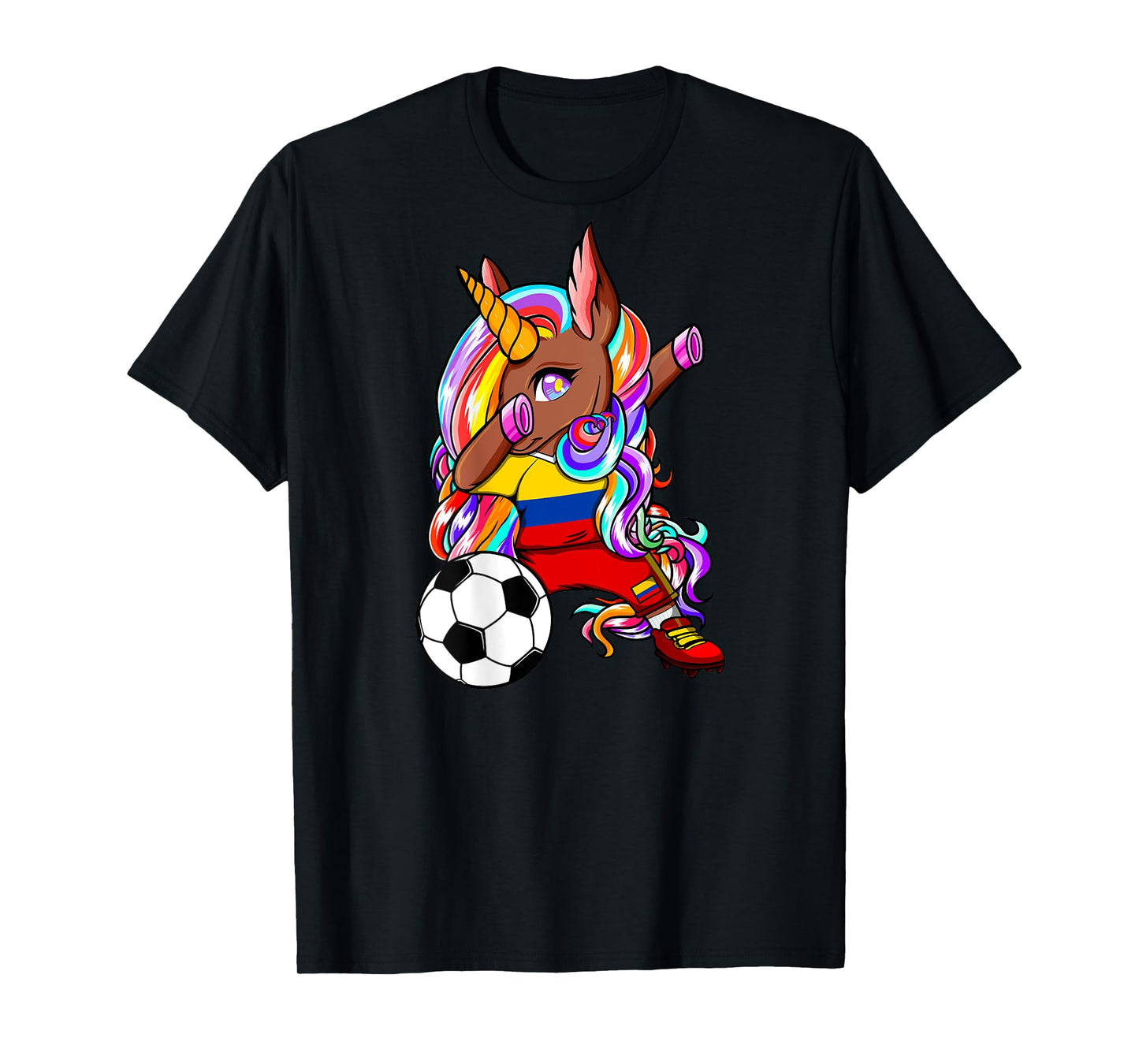 Dabbing Brown Skin Unicorn Colombia Soccer Lovers Football T-Shirt