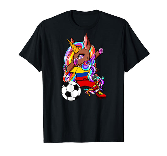 Dabbing Brown Skin Unicorn Colombia Soccer Lovers Football T-Shirt