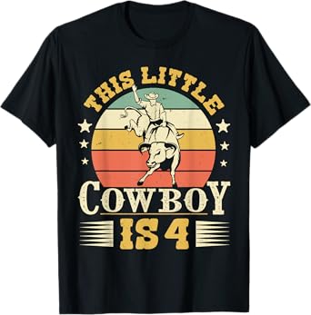 This Little Cowboy Is 4 Western Country Rodeo 4th Birthday T-Shirt