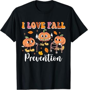 Groovy Retro I Love Fall Prevention Fall Physical Therapy T-Shirt