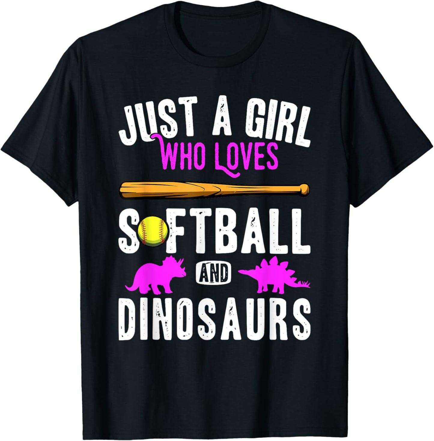 Just a girl who loves dinosaurs and softball kids funny T-Shirt