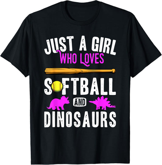Just a girl who loves dinosaurs and softball kids funny T-Shirt
