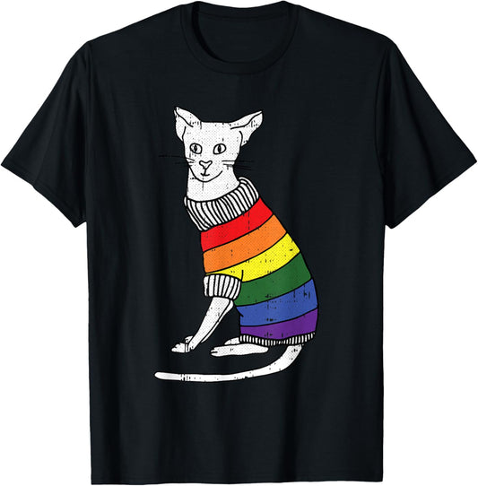 Gay Cat Pride Rainbow Cute Kitten Kitty Proud LGBT-Q Ally T-Shirt