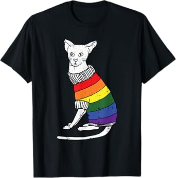 Gay Cat Pride Rainbow Cute Kitten Kitty Proud LGBT-Q Ally T-Shirt for Men Women
