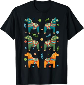 Dala Horse Sweden Swedish Dalecarlian Horses Scandinavian T-Shirt