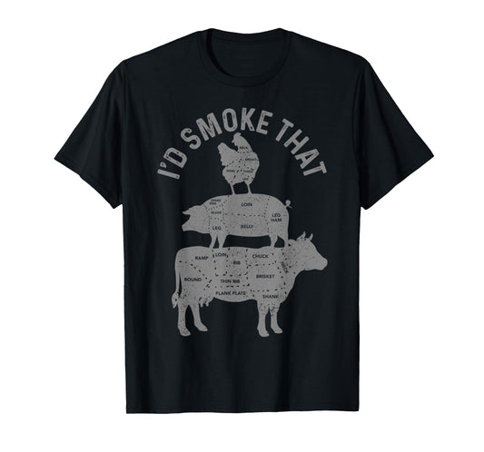 Chef Butcher BBQ I'd Smoke That Pork Beef Funny Father's Day T-Shirt