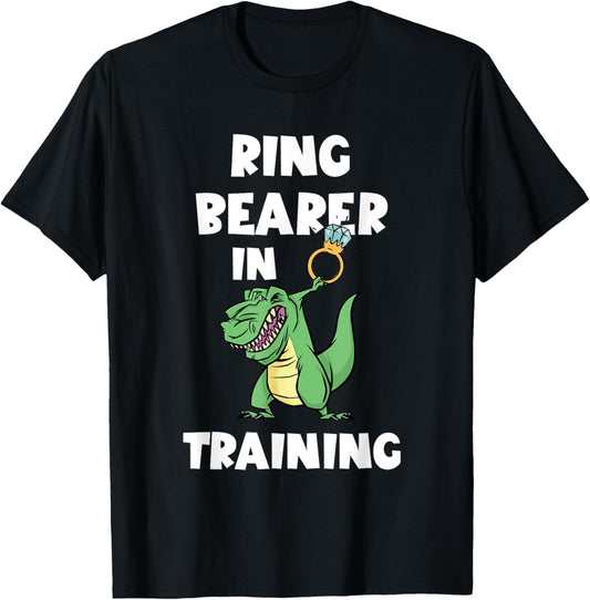 Funny Ring Bearer Dino T-Rex In Training Wedding Party T-Shirt