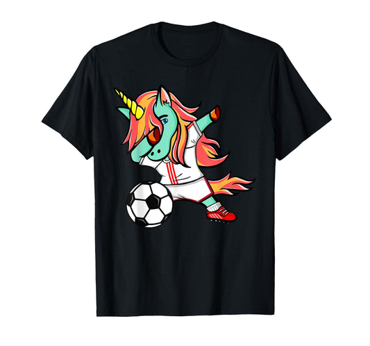 Dabbing Unicorn Soccer On White Red Sport Football Jersey T-Shirt