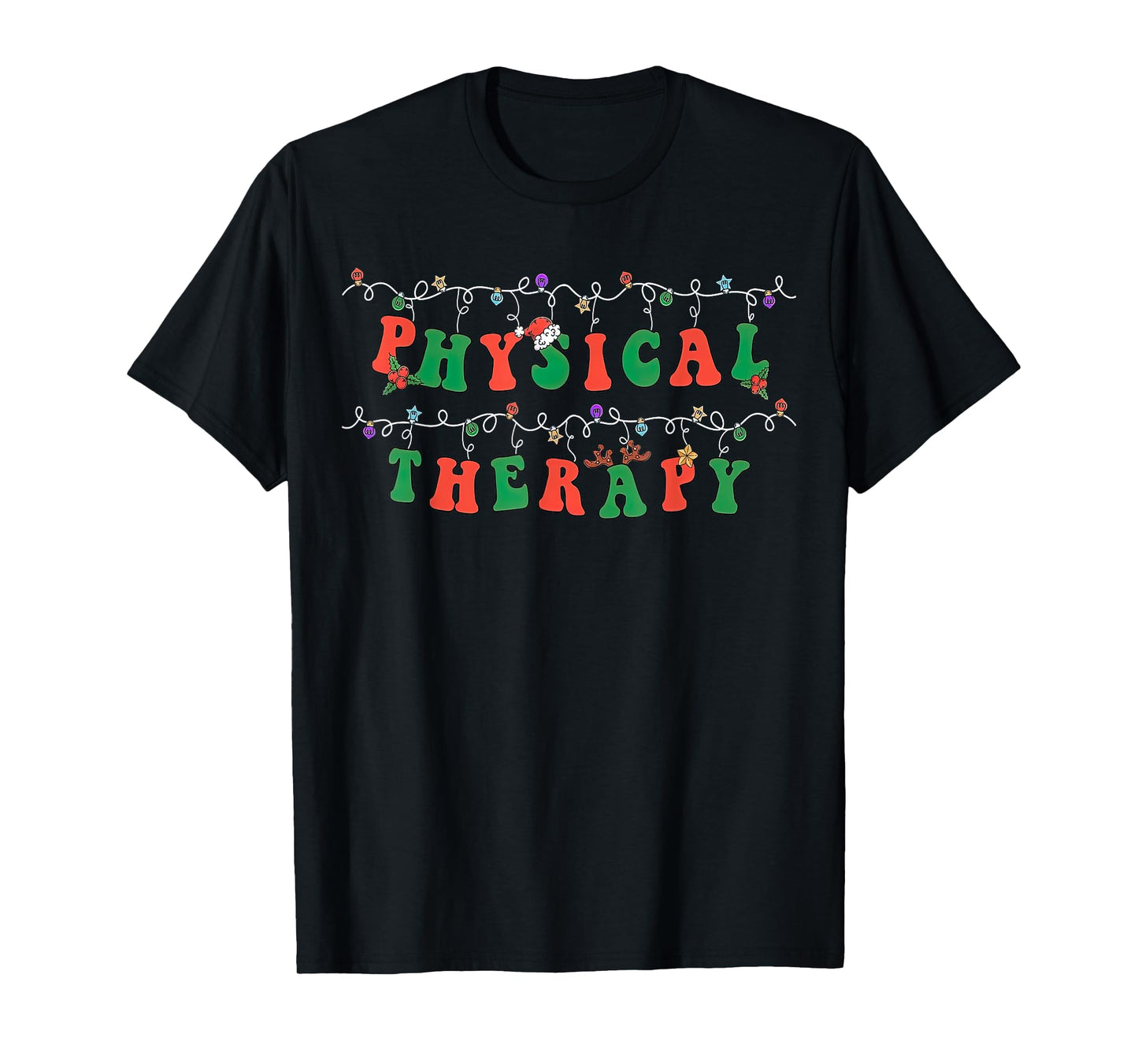 Physical Therapy PT Santa Hat Christmas Lights Xmas Pajama T-Shirt