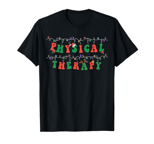 Physical Therapy PT Santa Hat Christmas Lights Xmas Pajama T-Shirt