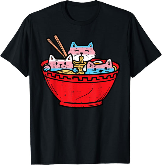 Ramen Cats Transgender Trans Pride Flag Japanese Noodle Food T-Shirt