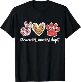 Ki Peace Love Rescue Adopt Dog Cat Lover Costume Puppy Mom T-Shirt