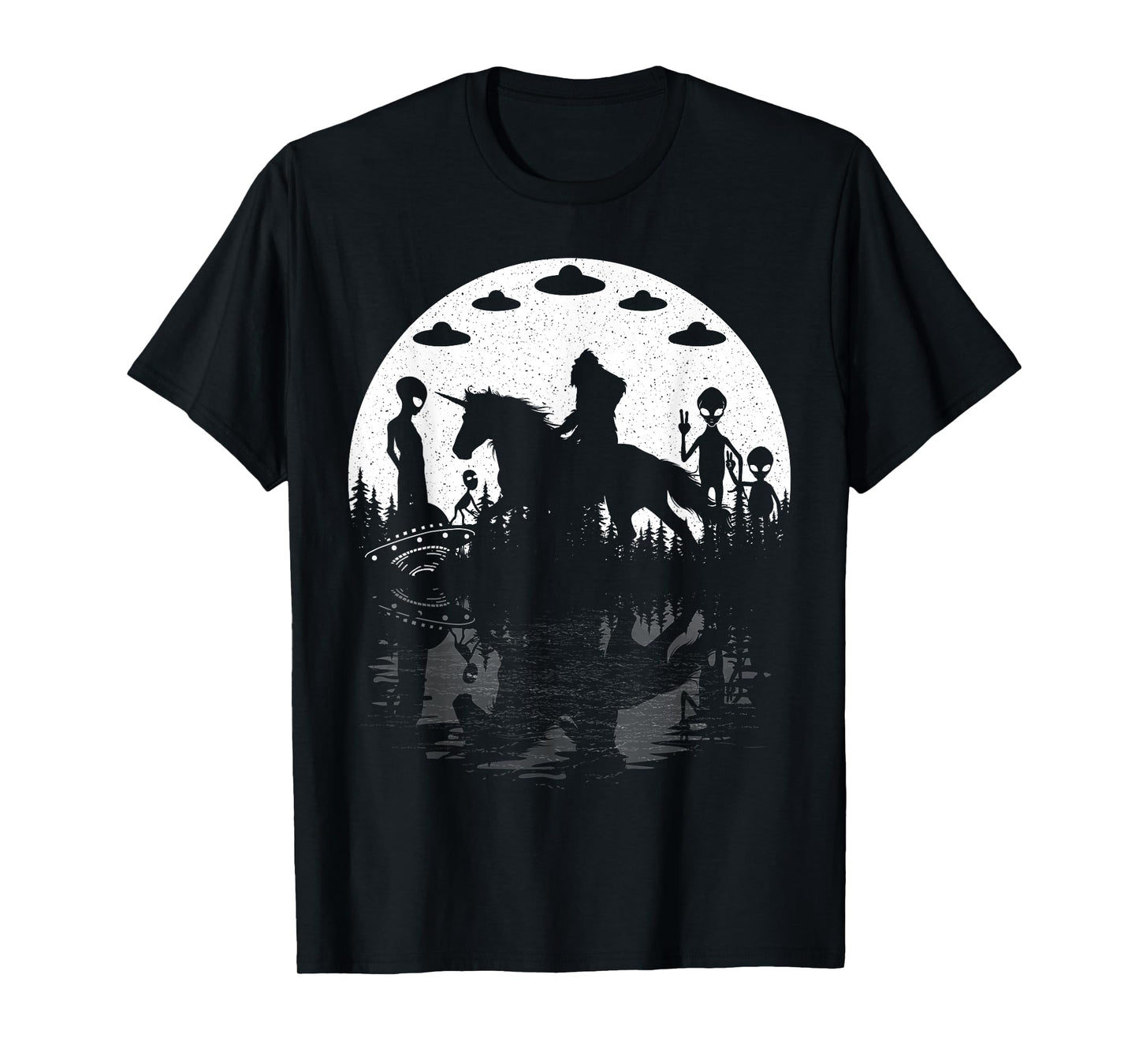 Bigfoot Riding Unicorn! Funny Sasquatch Ufo Cryptid Aliens T-Shirt
