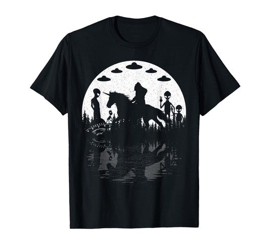 Bigfoot Riding Unicorn! Funny Sasquatch Ufo Cryptid Aliens T-Shirt