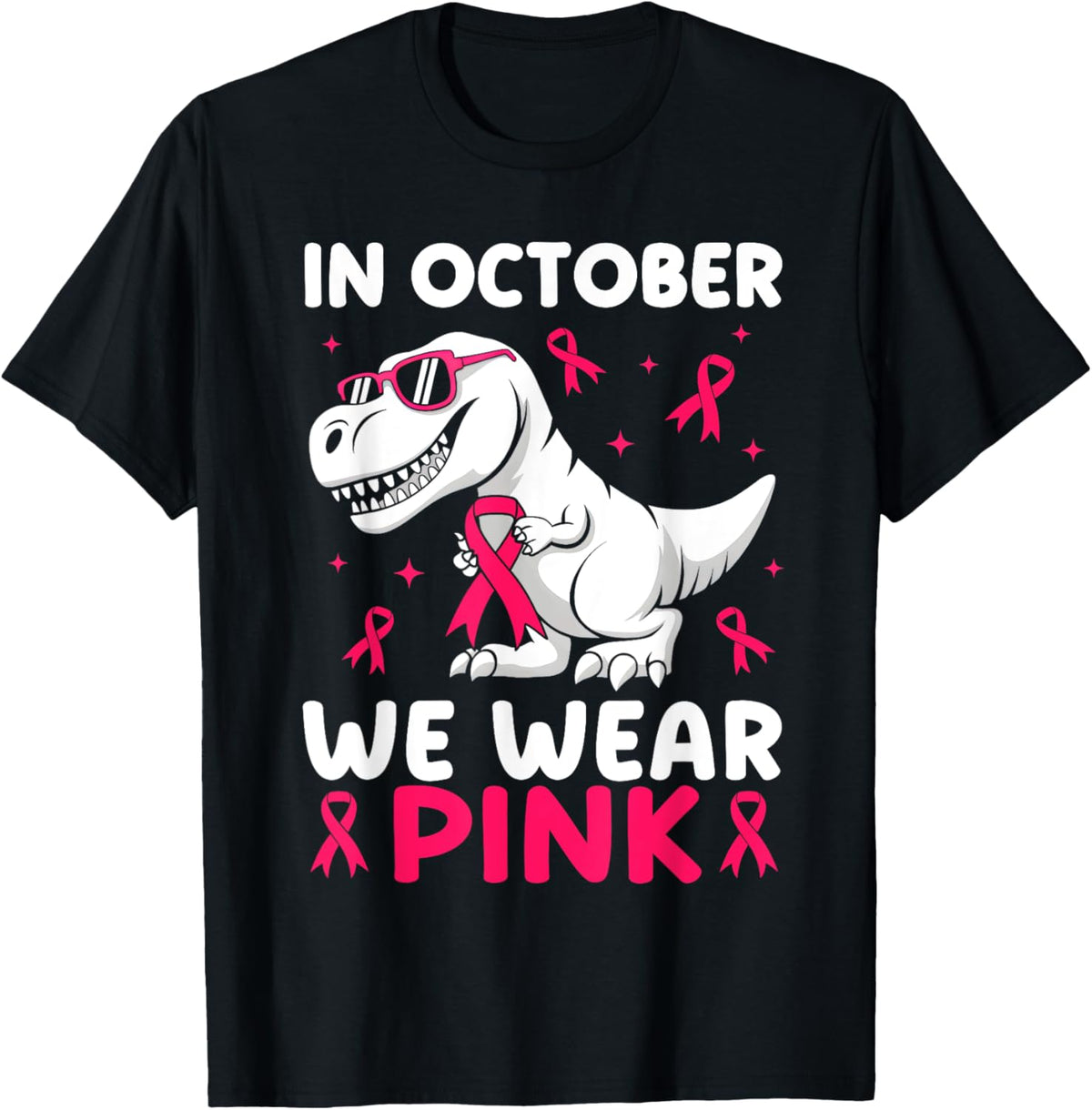 Pink Cancer Shirt Dinosaur Boys Kids In October We Wear Pink T-Shirt