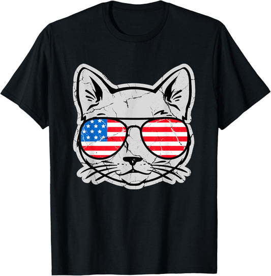 Red White and Blue Cat 4th of July USA Cat American Flag T-Shirt