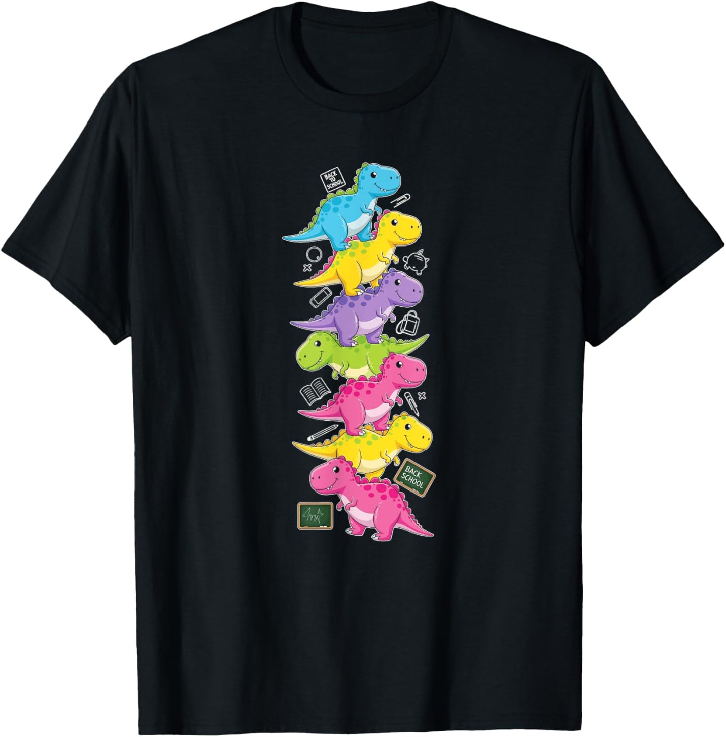 Funny T Rex Colorful Rainbow Back to School Kids Boys Girls T-Shirt