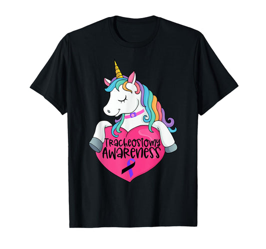 Tracheostomy Awareness Trach Heart Unicorn T-Shirt
