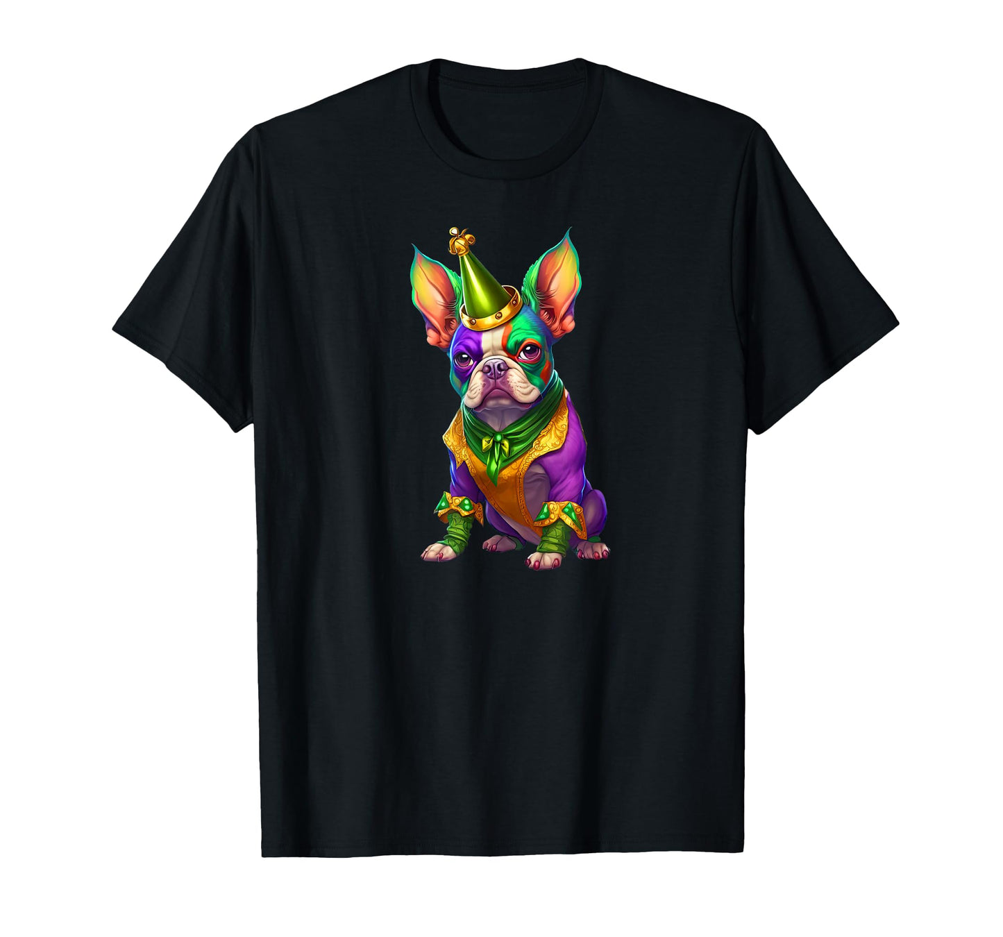 Mardi Gras Green Purple & Gold French Bulldog T-Shirt