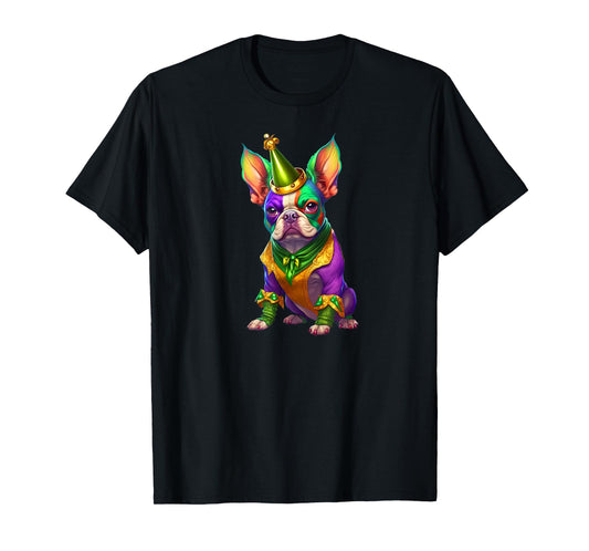 Mardi Gras Green Purple & Gold French Bulldog T-Shirt