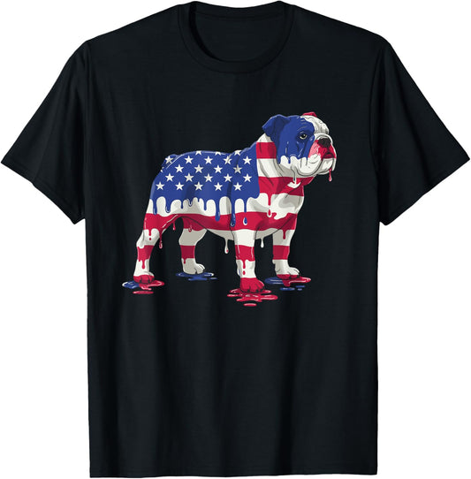 Ice Cream Drip English Bulldog American USA Flag 4th of July T-Shirt