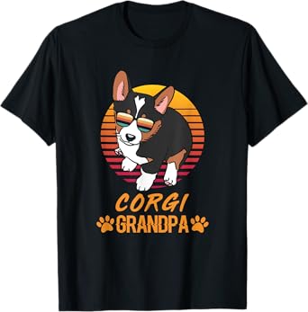Vintage Cool Tricolor Corgi Dog Grandpa Paw Dad Fathers Day T-Shirt for Men