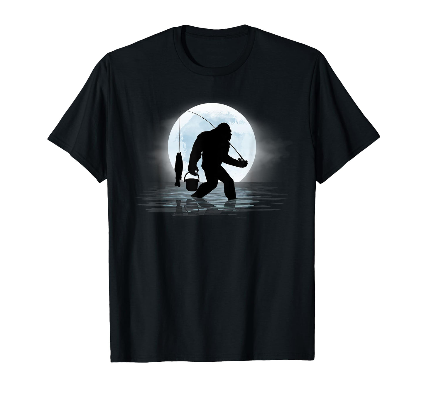 Bigfoot Fishing Funny Sasquatch and Fish Night Fishing T-Shirt