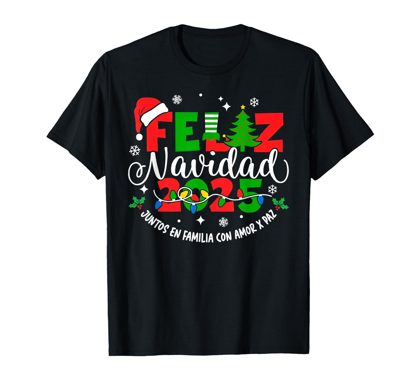 Feliz Navidad 2025 Christmas Xmas Lights Pajamas Holiday T-Shirt