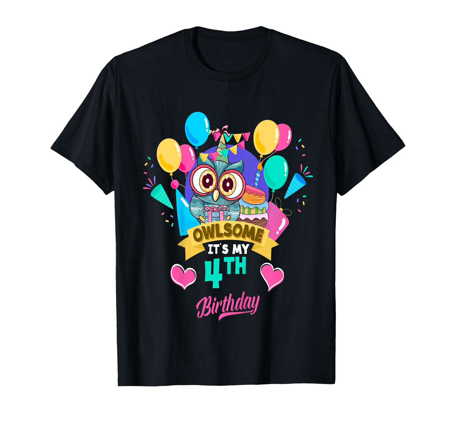 Four Year Old Birthday Owlsome It's My 4th Birthday Owl T-Shirt